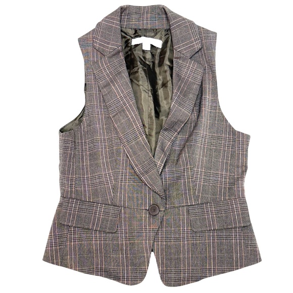 vest NEW YORK & COMPANY 2 vintage peplum brown tweed academia steampunk - Picture 1 of 14